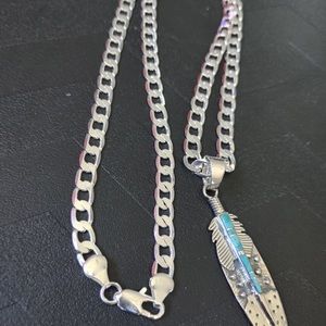 Sterling Silver Native Feather Pendant Necklace